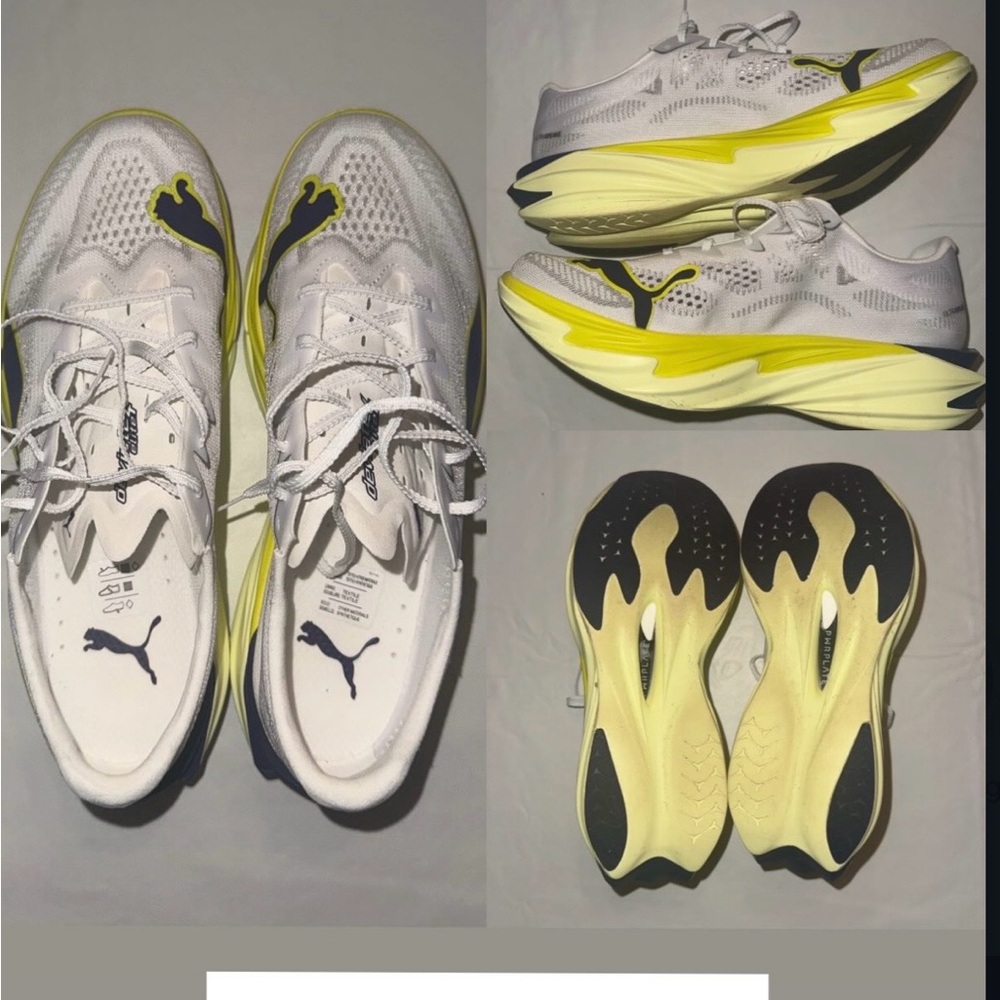 Puma White and Yellow Performance Running Shoes